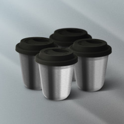 Zestaw 4 srebrnych kubków 150 ml z pokrywką